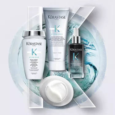Symbiose hair care line on a Kerastase logo background