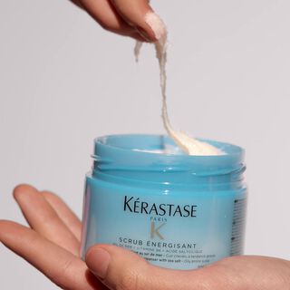 Kerastase Scrub Energisant Fusio Scrub Scalp Scrub for oily scalp product in hand