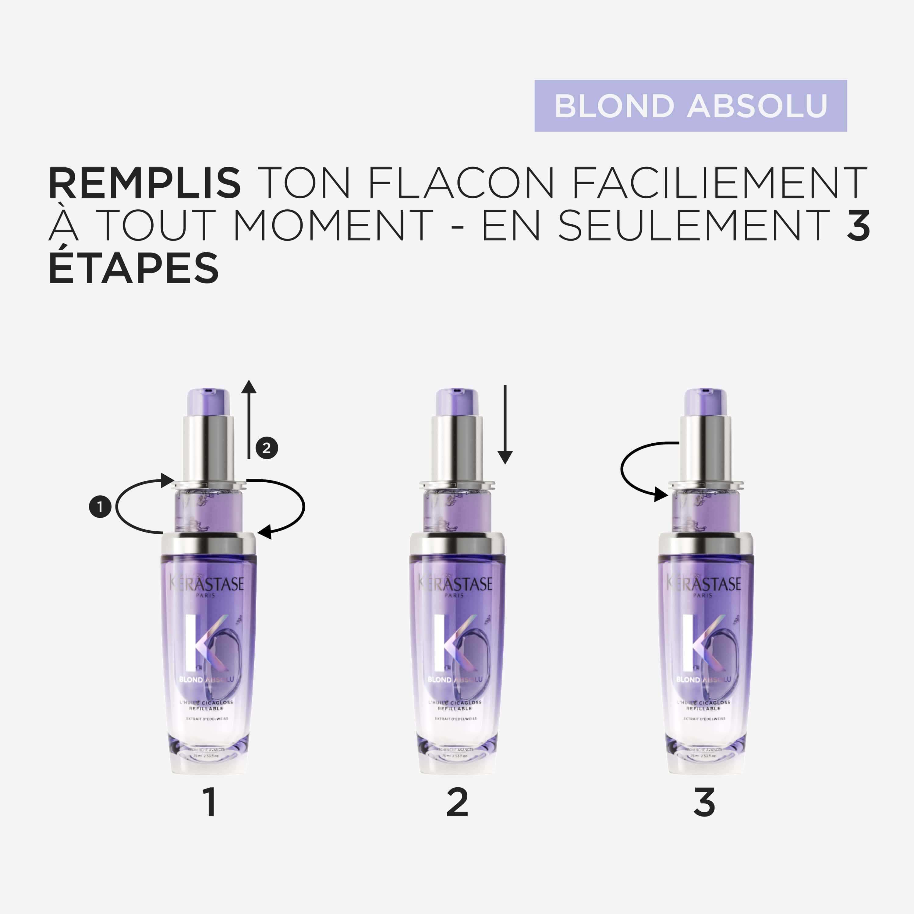 Blond Absolu Duo L'huile Cicagloss rechargeable pour cheveux blonds sensibilites, eclaircis ou meches