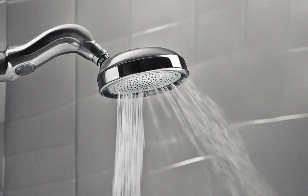 Water flowing from a shower head